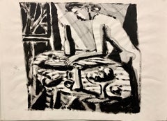 Vintage 1950s "Nude in Kitchen" Mid Century Figurative Painting University of Paris