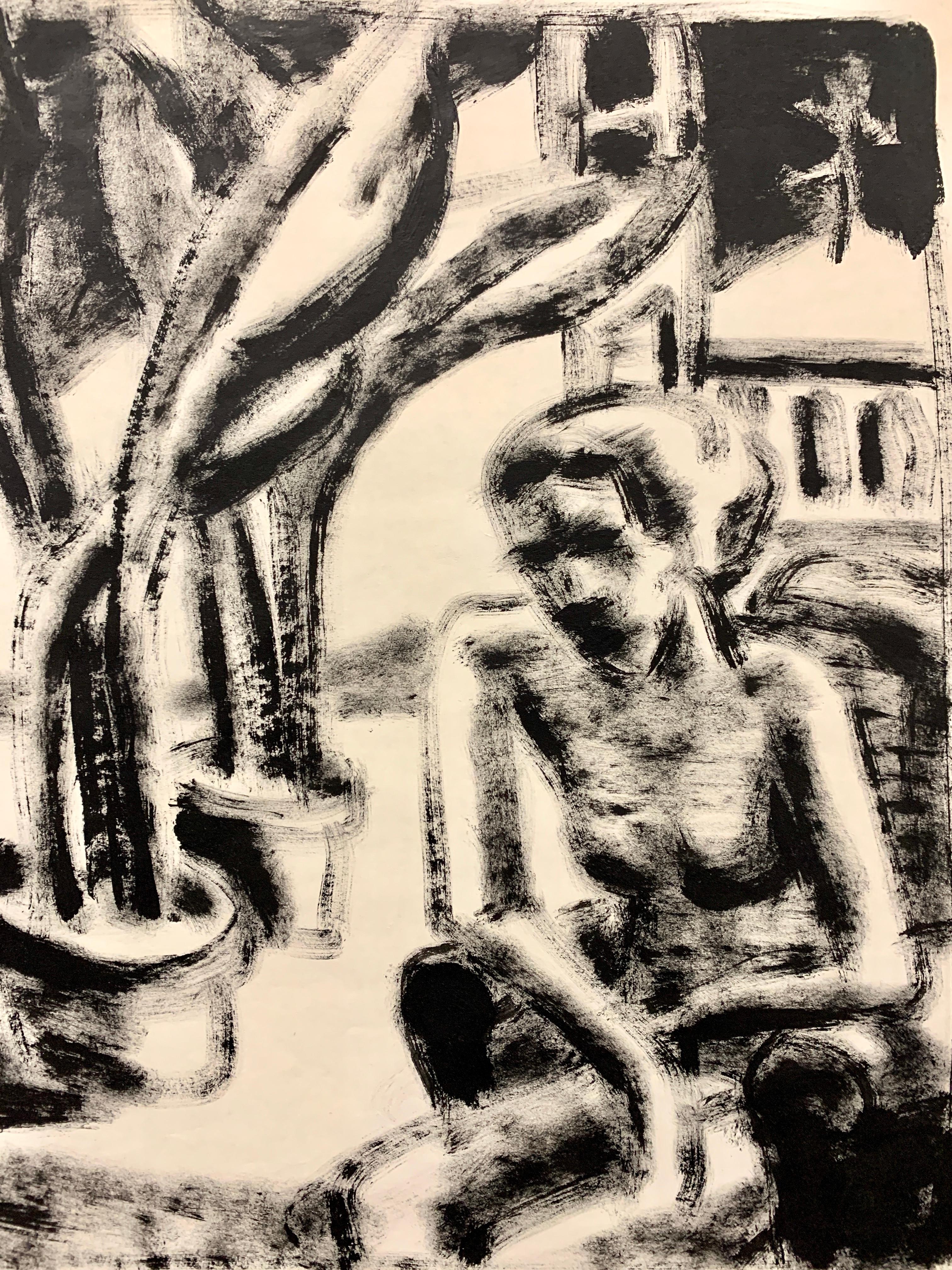 Figuratives Gemälde „ Akt im Park“, MOMA-Künstler, Mitte des Jahrhunderts, 1950er Jahre (Beige), Figurative Painting, von Donald Stacy