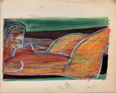 1950er Jahre ""Orange Nude Lounging" Figuratives Gemälde aus der Mitte des Jahrhunderts, Pratt Graphic Arts