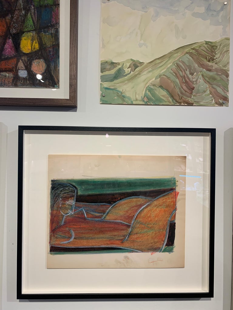 Donald Stacy 1950s "Orange Nude Lounging" Mid Century Figurative