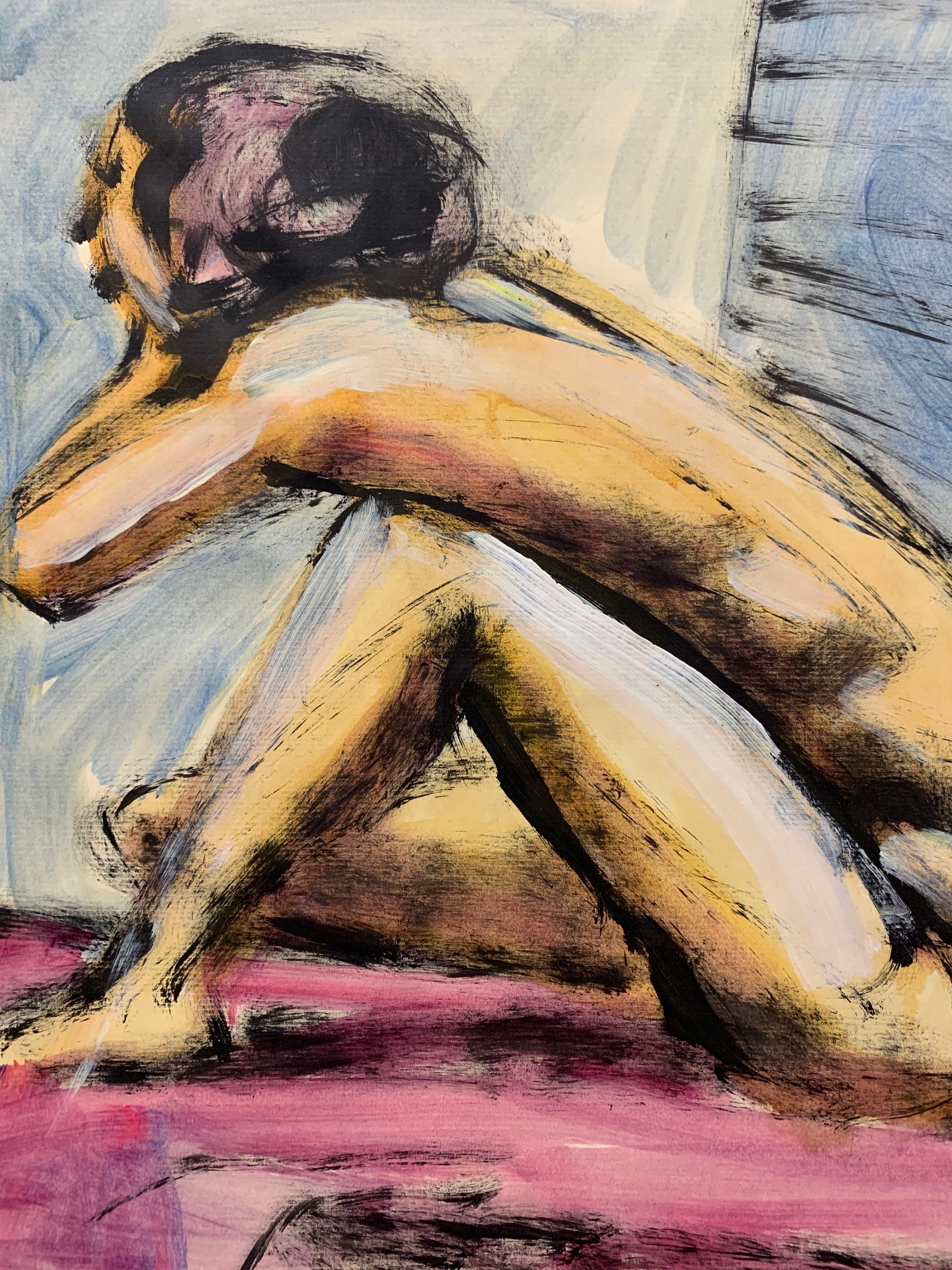 Figuratives weibliches Aktgemälde „Pink Floor“, Mid-century, 1950er Jahre  – Painting von Donald Stacy