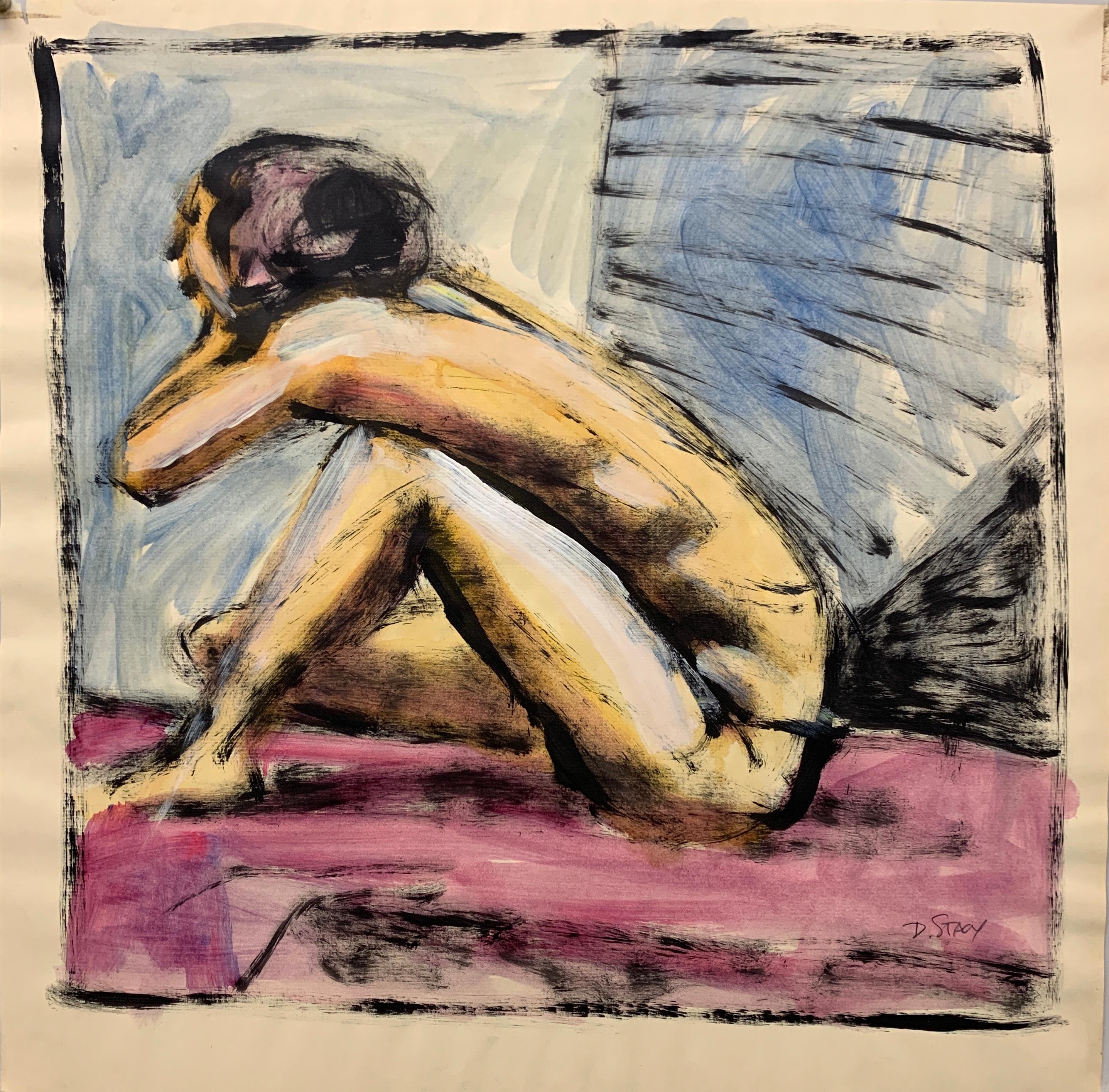 1950s "Pink Floor" Mid Century Female Nude Figurative Painting 