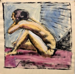 Pintura figurativa femenina desnuda de mediados de siglo "Suelo rosa" de los años 50