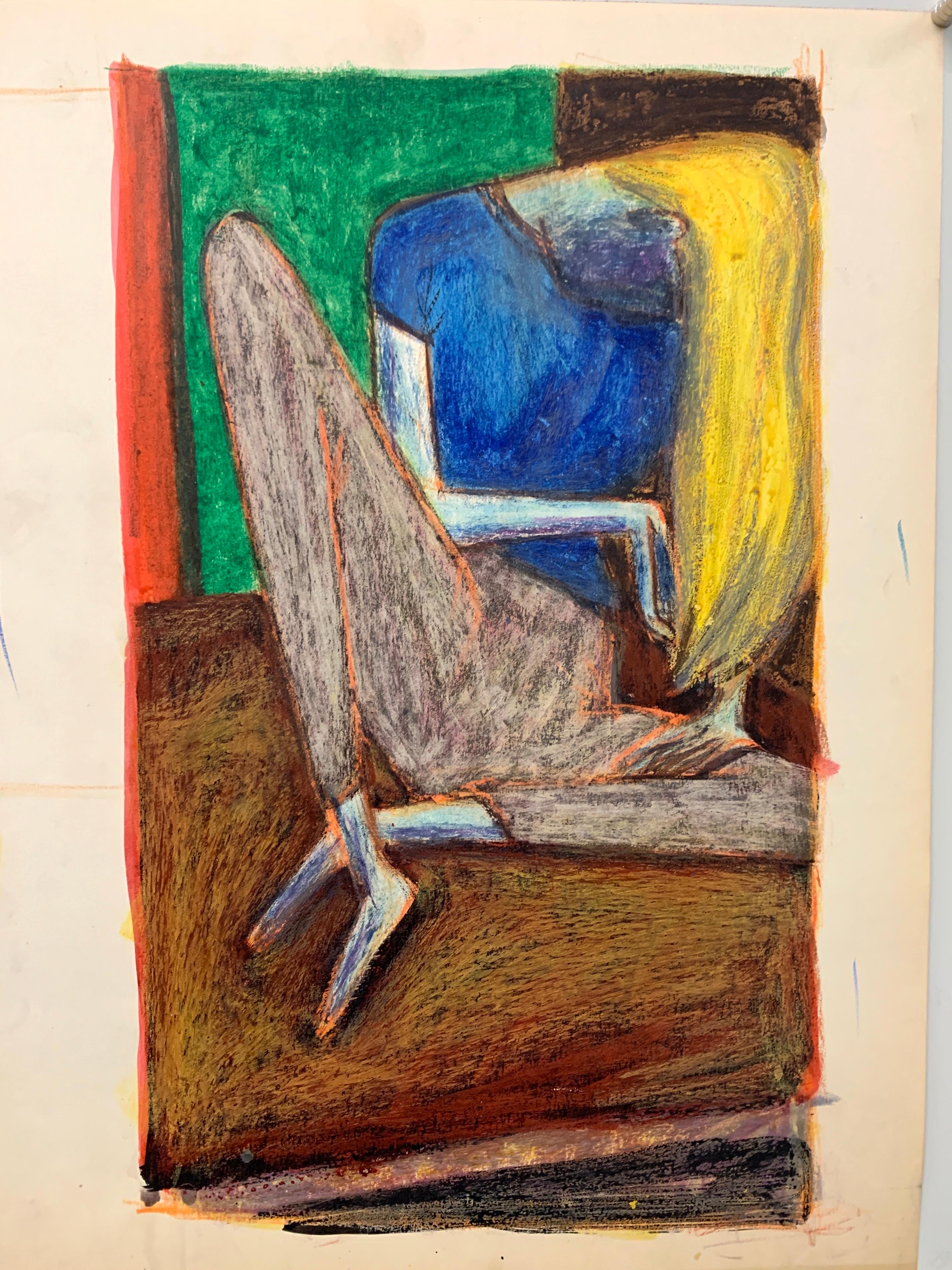 Donald Stacy "Figure in Shadow" Gouache Interior Mid Century 1950s