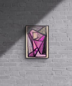 1950s "Purple Head" Mid Century Oil and Pastel Portrait Original Drawing