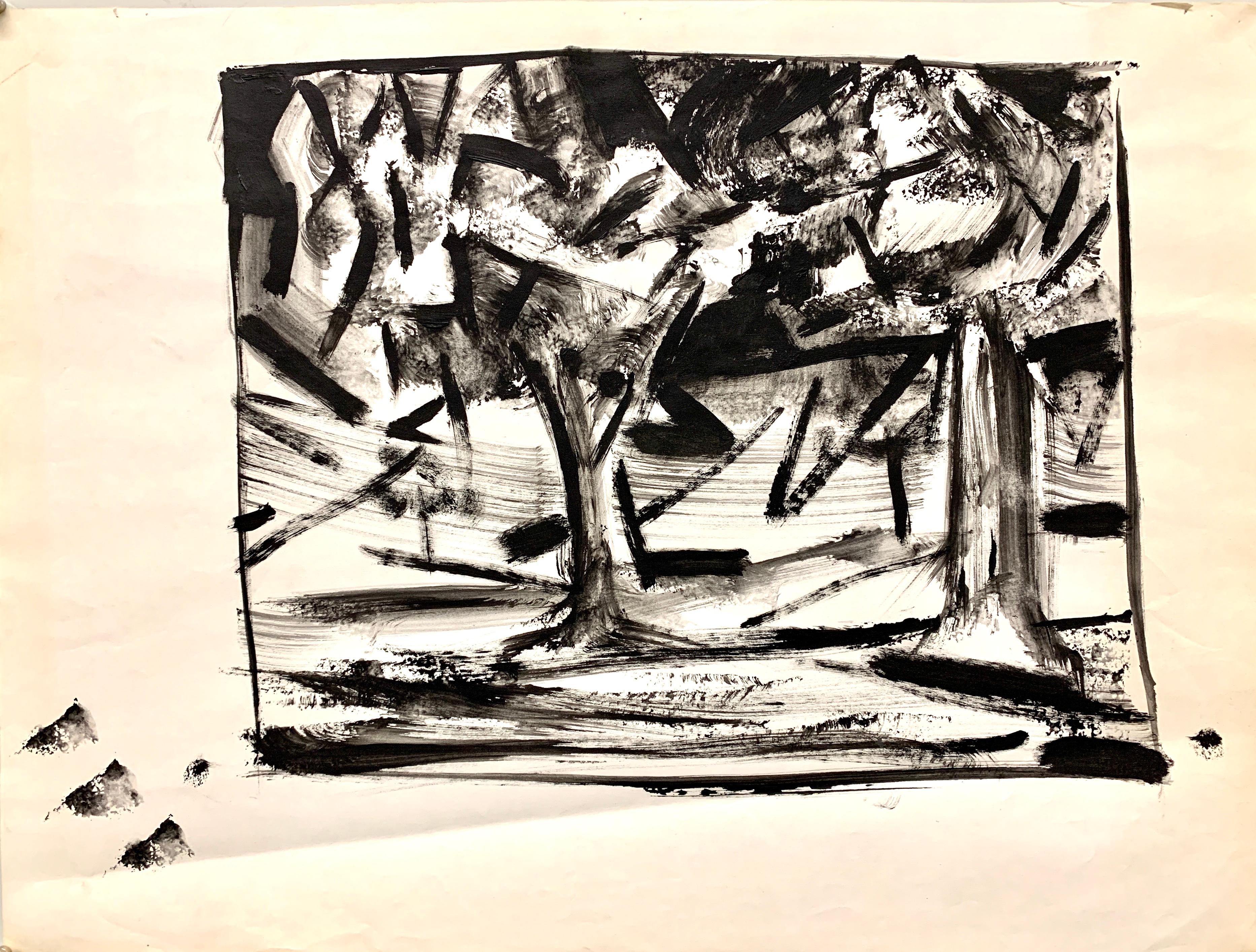 Abstrakte Landschaftsmalerei „Two Trees“, Mid-Century Modern, amerikanische Moderne, 1950er Jahre (Amerikanische Moderne), Painting, von Donald Stacy