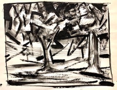 Abstrakte Landschaftsmalerei „Two Trees“, Mid-Century Modern, amerikanische Moderne, 1950er Jahre