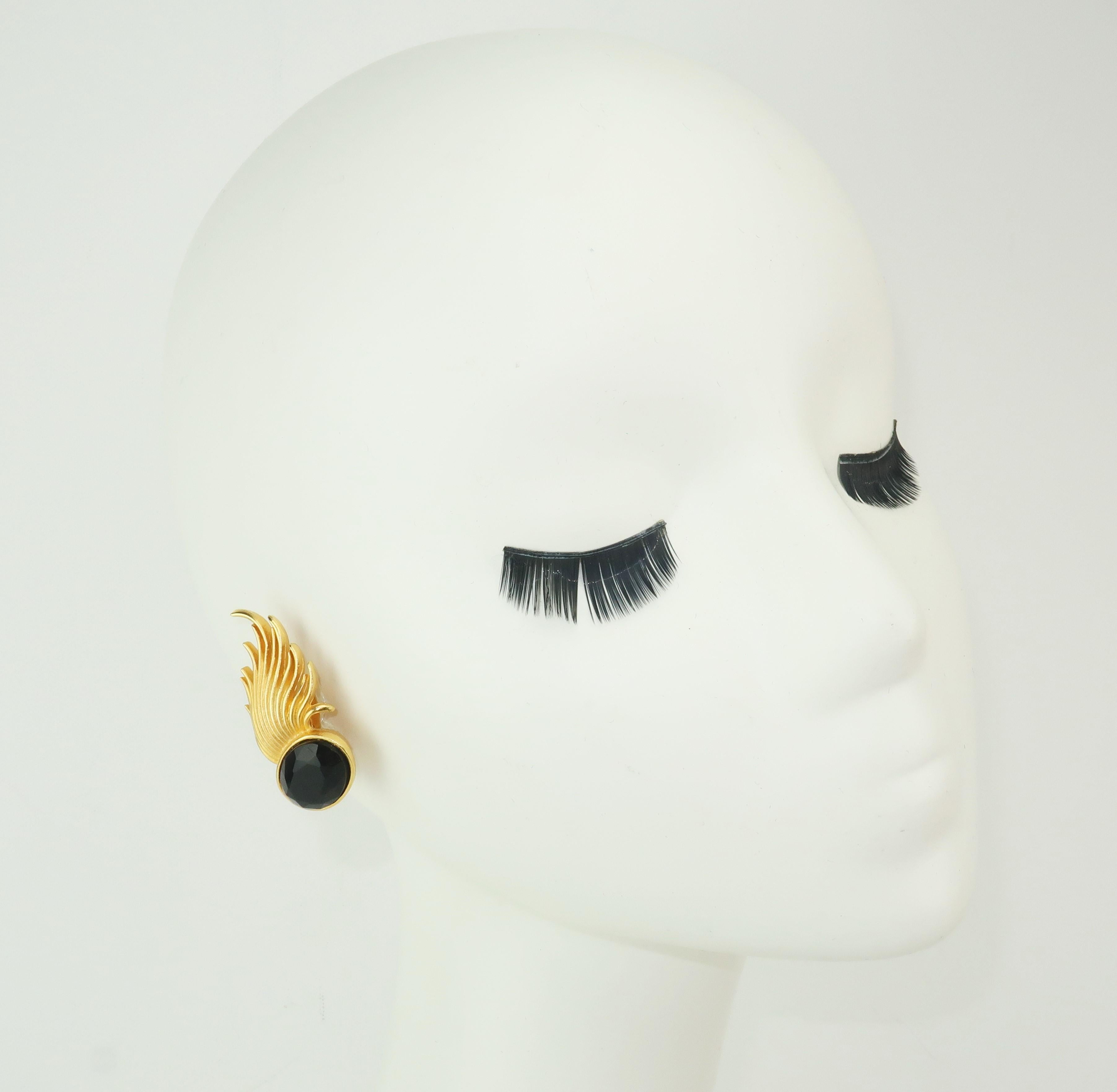 Donald Stannard Gold Tone Black Glass Earrings 1
