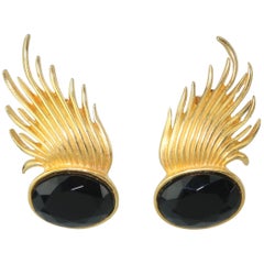 Donald Stannard Gold Tone Black Glass Earrings