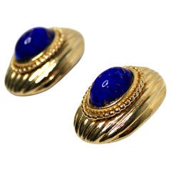 Donald Stannard Lapis Lazuli 18k Gold Plated Clip-On Earrings circa 1980s