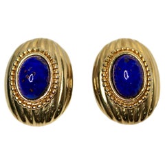 Donald Stannard Lapis Lazuli 18k Gold Plated Clip-On Earrings circa 1980s