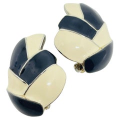 DONALD STANNARD signed vintage gold tone enamel designer clip earrings