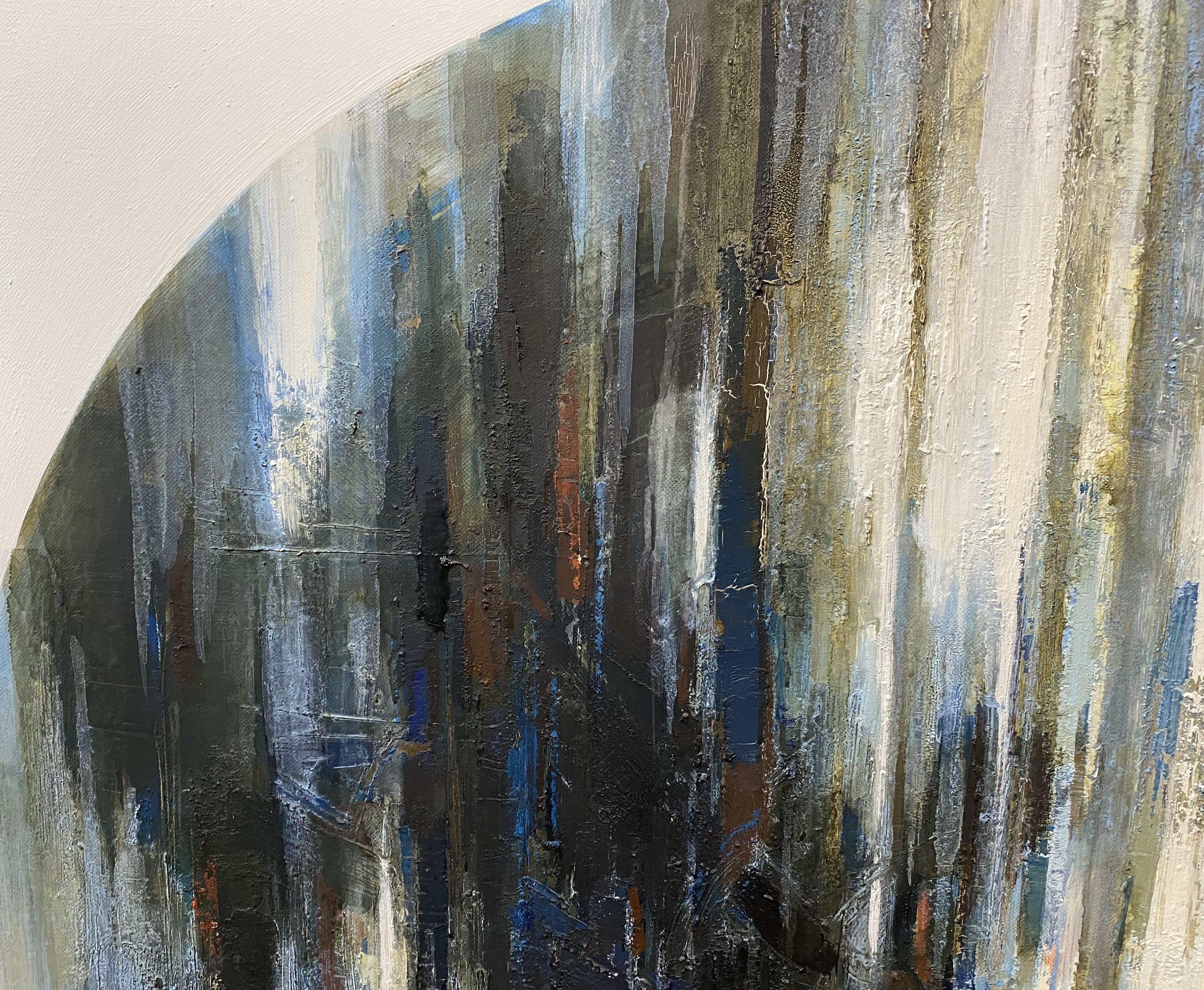 Paysage urbain bleu rond - Expressionnisme abstrait Painting par Donald Stoltenberg