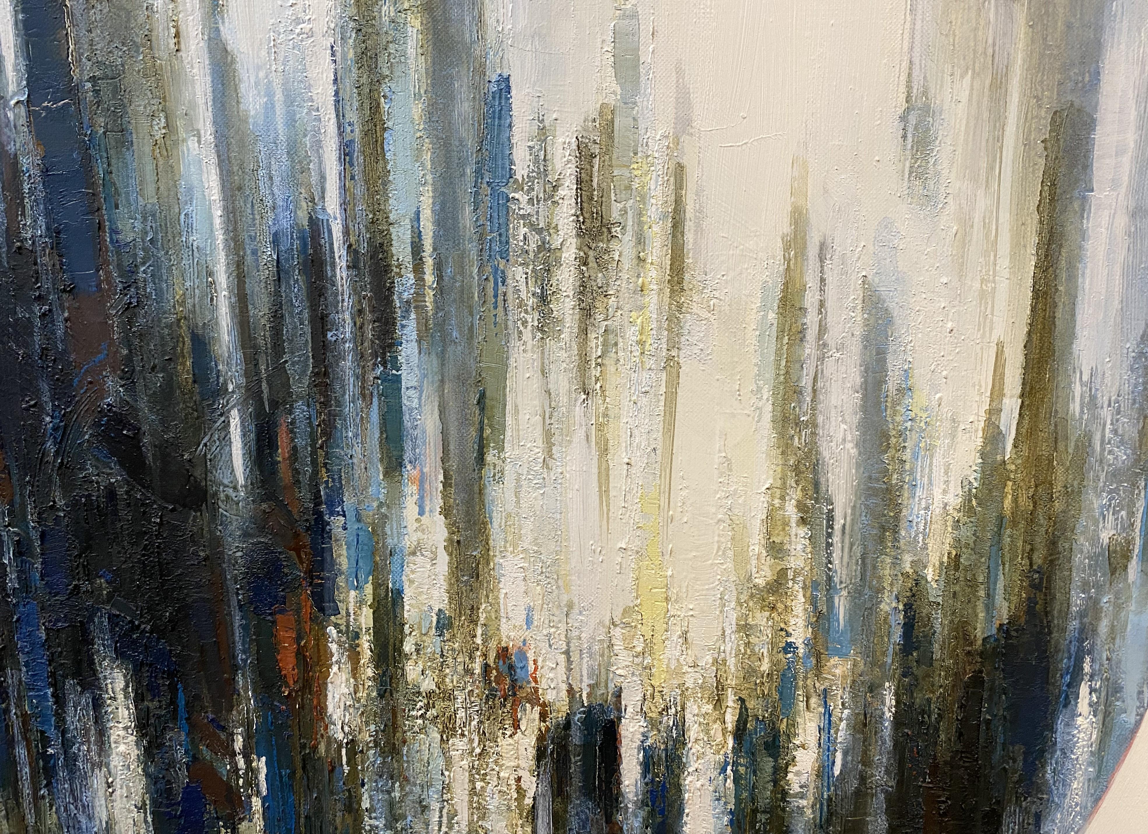 Paysage urbain bleu rond - Beige Abstract Painting par Donald Stoltenberg