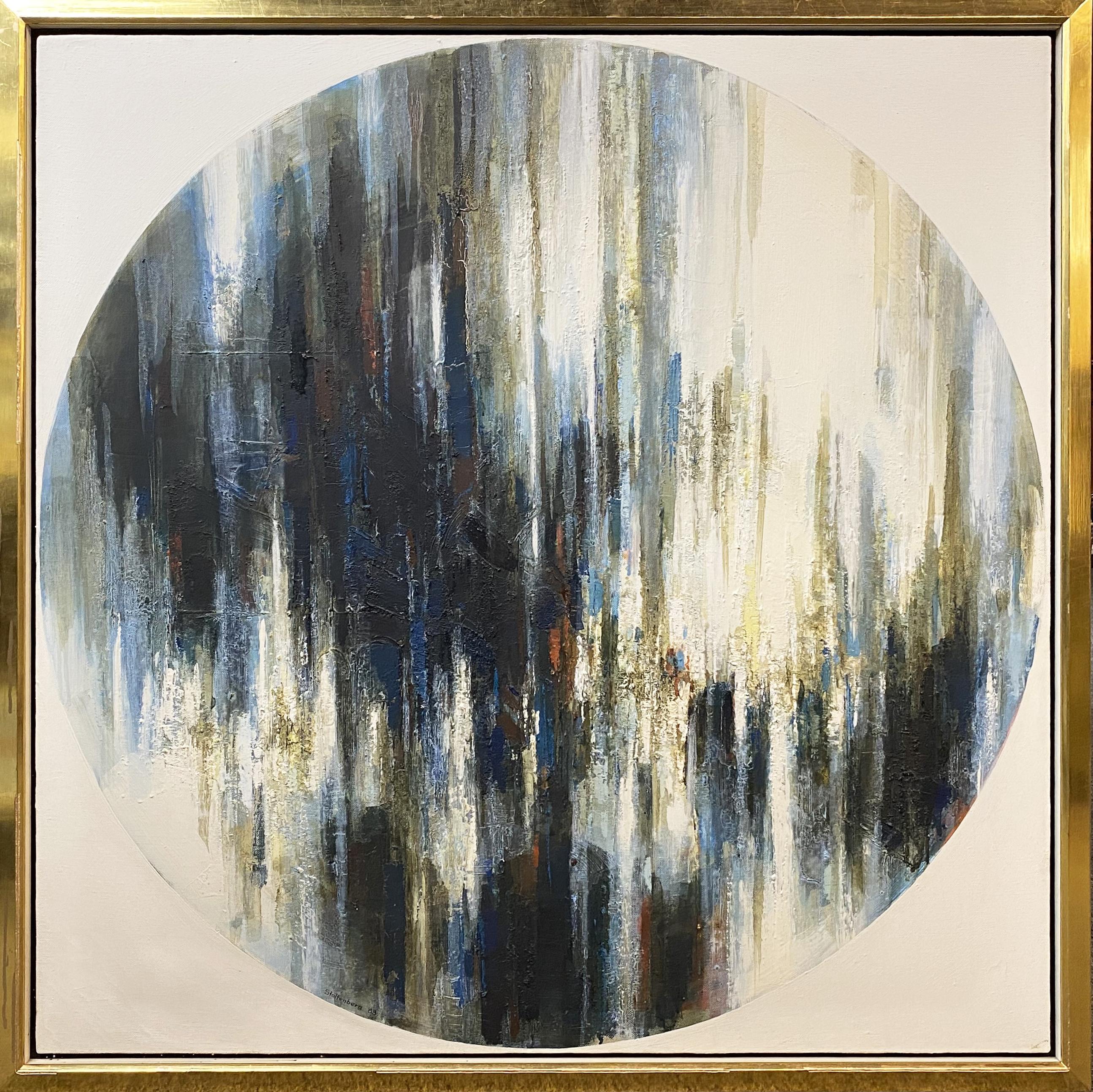 Donald Stoltenberg Abstract Painting - Round Blue Cityscape