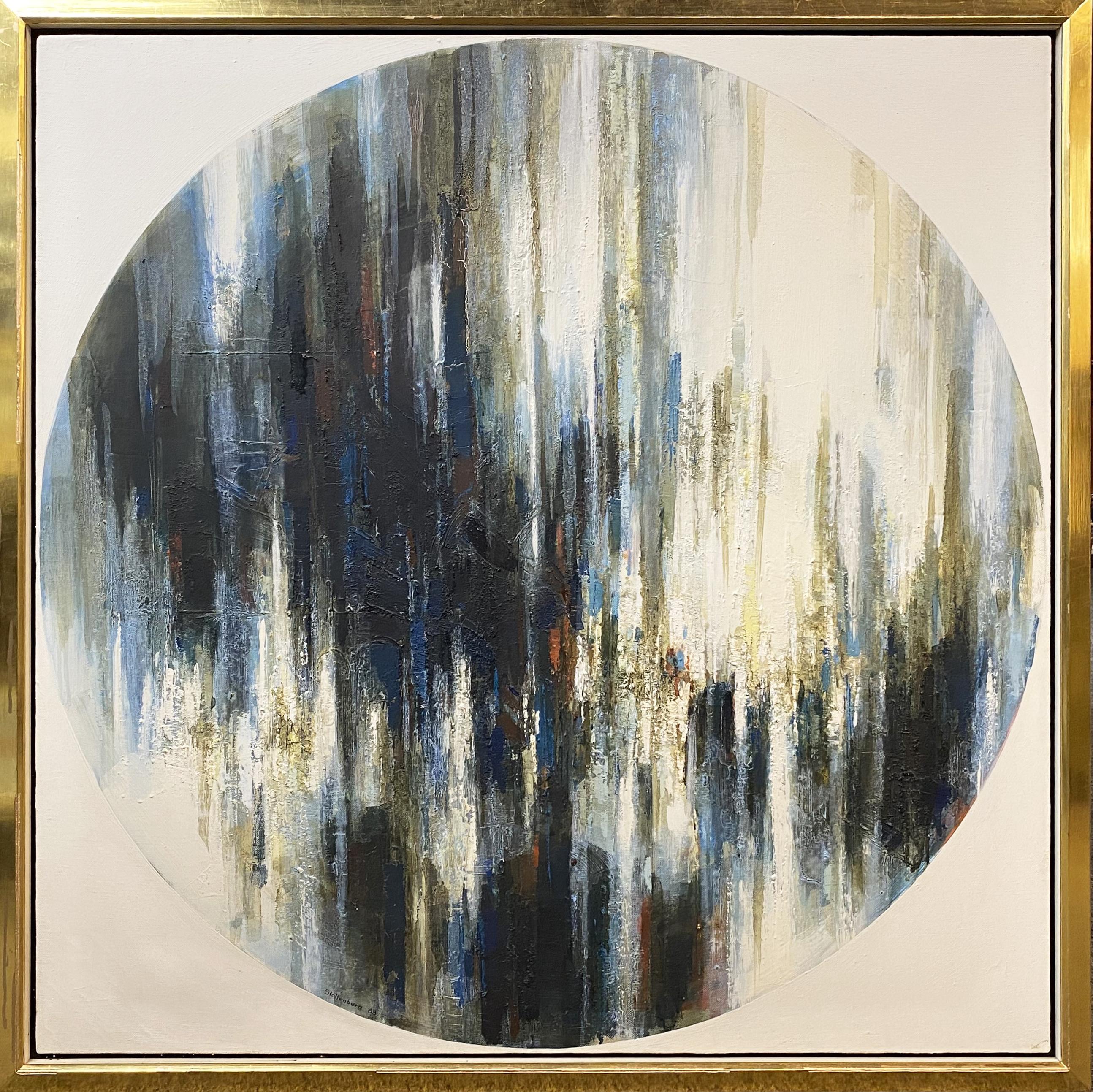 Abstract Painting Donald Stoltenberg - Paysage urbain bleu rond