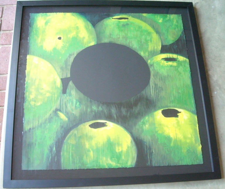 American Donald Sultan, Green Apples and Egg, Screen Print Depicting, PP. 10/10 For Sale