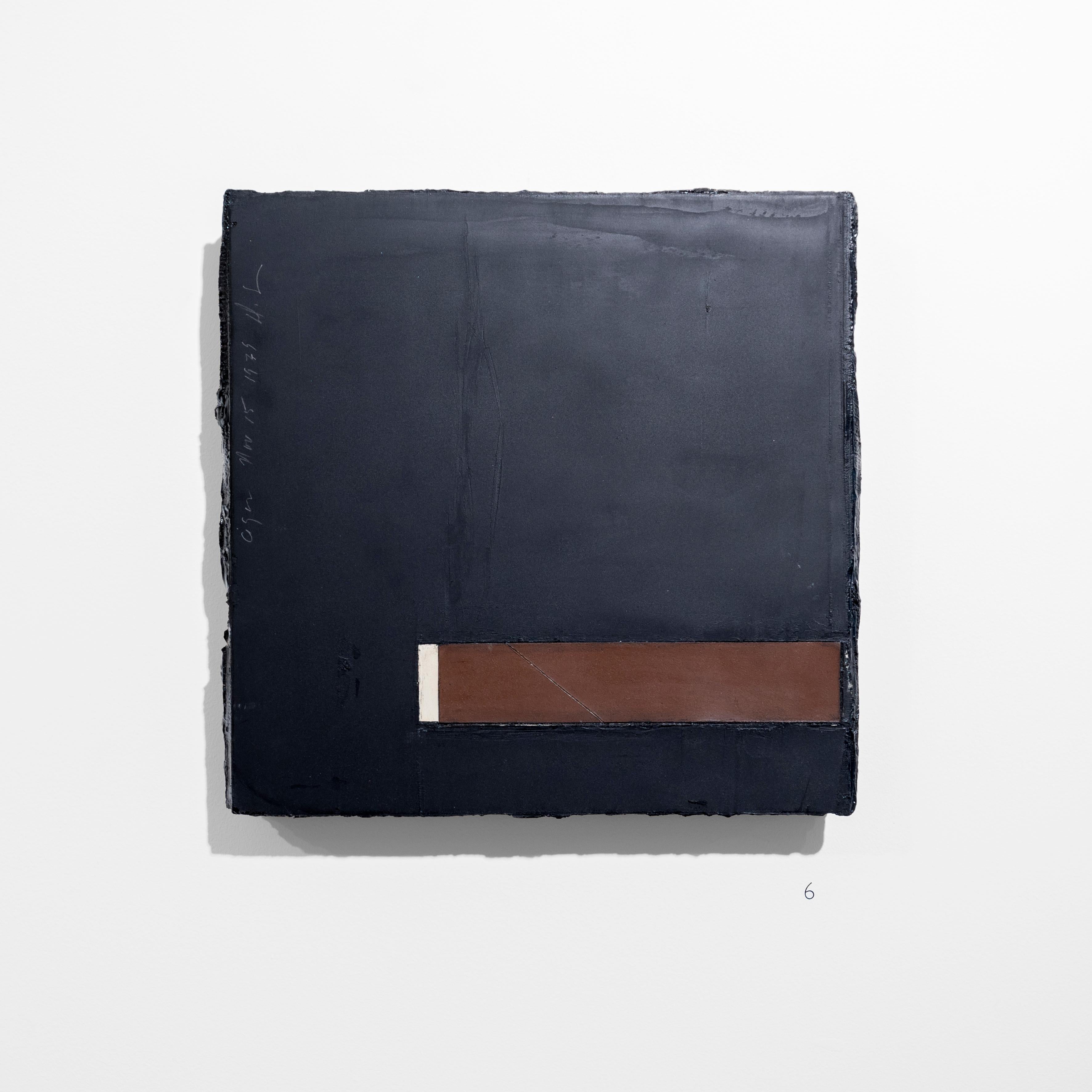 Donald Sultan
Born 1951  
Cigar, 15 November 1979
Tar, tile and masonite on wood
12 x 12 inches 

Donald Sultan is an acclaimed American painter known for his large-scale paintings produced using a range of industrial and non-art materials,