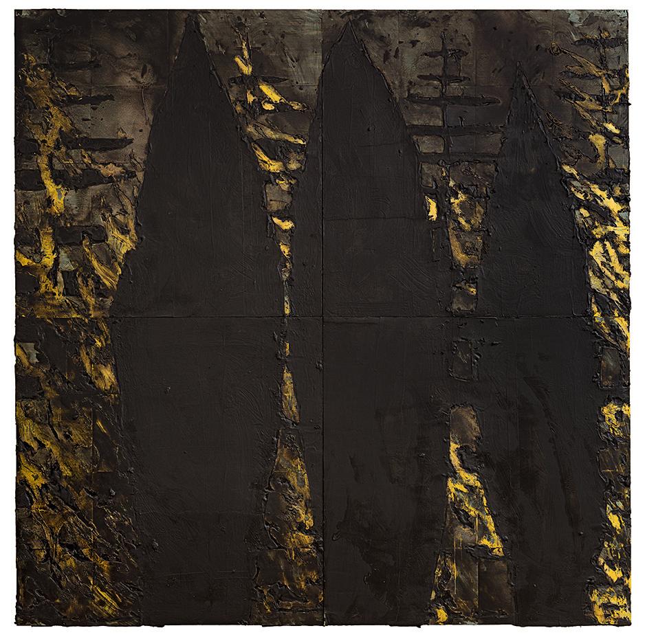 Donald Sultan
Born 1951  
Forest Fire, 14 May 1985
Tar, spackle and latex on tile over masonite
96 x 96 inches  

Donald Sultan is an acclaimed American painter known for his large-scale paintings produced using a range of industrial and non-art