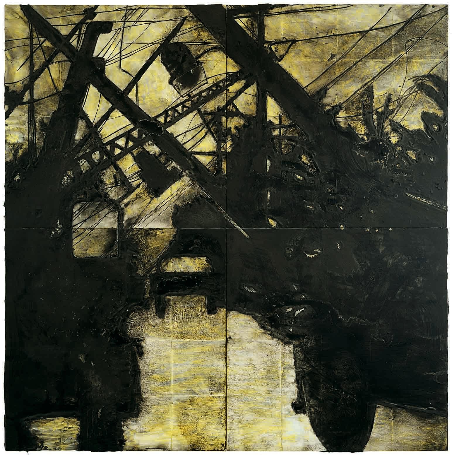 Donald Sultan
Born 1951  
Lines Down, 11 November 1985
Latex and tar on tile
96 x 96 inches

Donald Sultan is an acclaimed American painter known for his large-scale paintings produced using a range of industrial and non-art materials, including