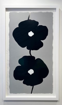 Donald Sultan Abstract Poppies Silkscreen, Signed, 2025, Black Double Poppies