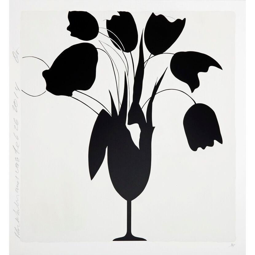 Still-Life Print Donald Sultan - Tulips et vase noirs contemporains, 21e siècle, sérigraphie, édition limitée