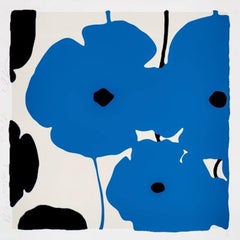 Blue and Black Poppies, 2019, Color silkscreen and flocking