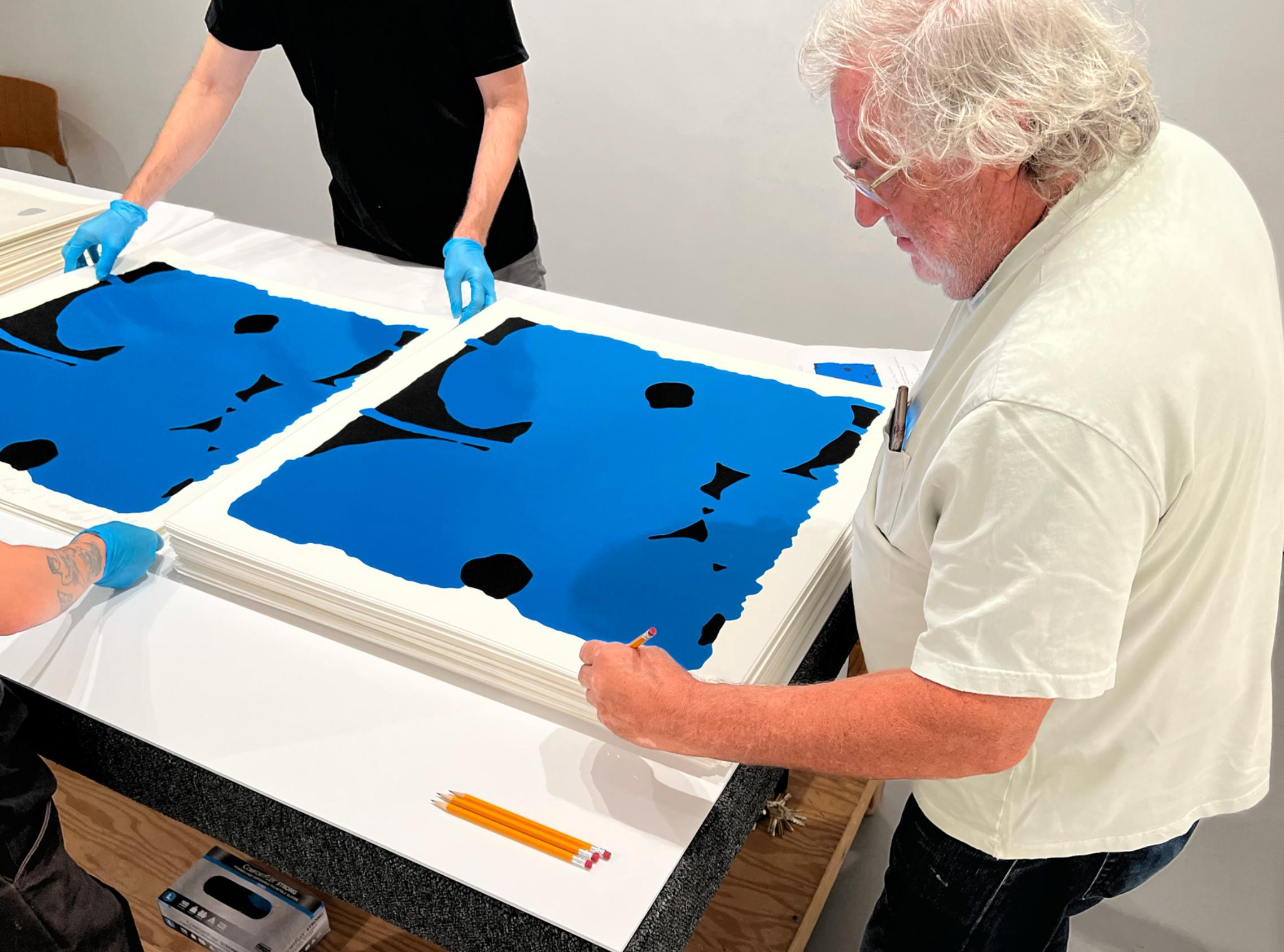 Artist: Donald Sultan
Title: Blue Poppies, Aug 17, 2022
Portfolio: 2022 Poppies Portfolio
Medium: Silkscreen with overprinted flocking on 4-ply Rising Museum Board
Date: 2022
Edition: 50
Frame Size: 35