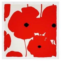 Donald Sultan Sérigraphie couleur, signée, 2018, coquelicots rouges.