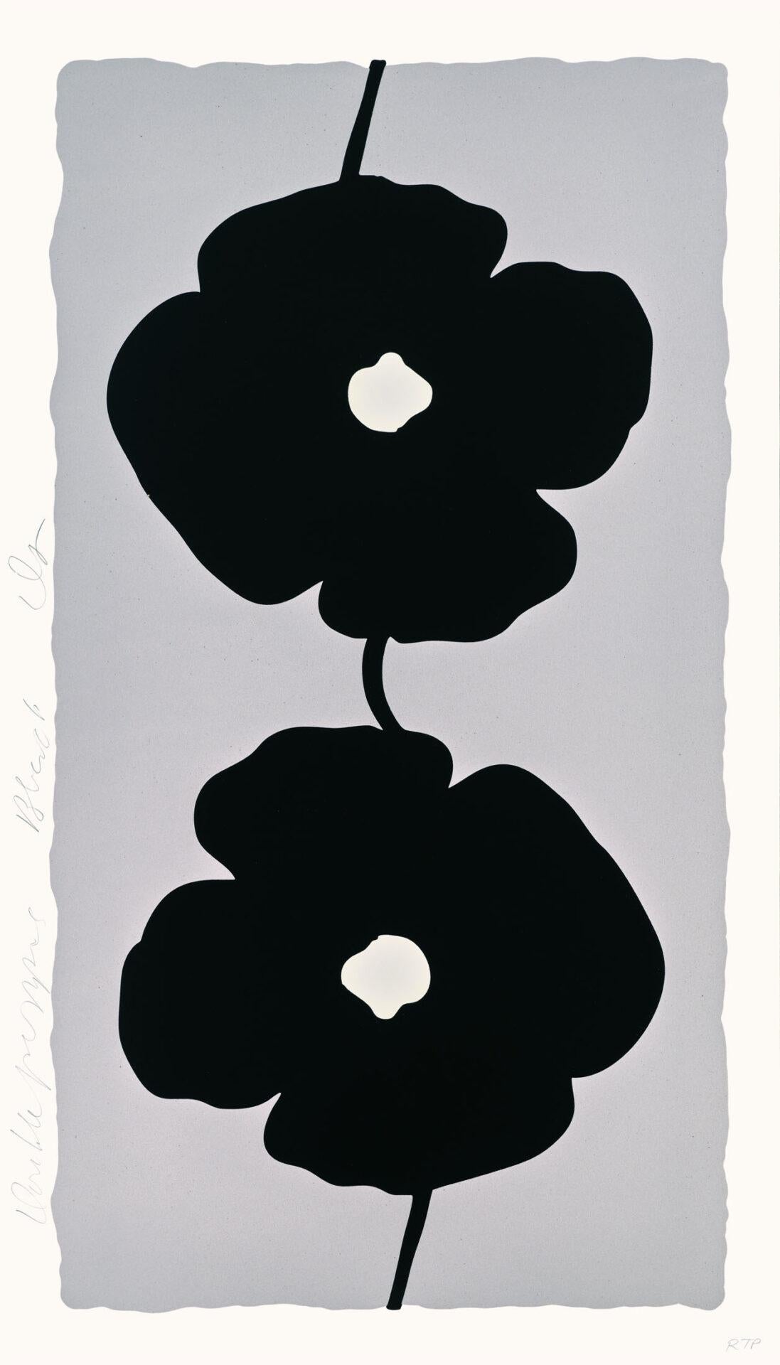 Donald Sultan Still-Life Print - Double Poppies Black