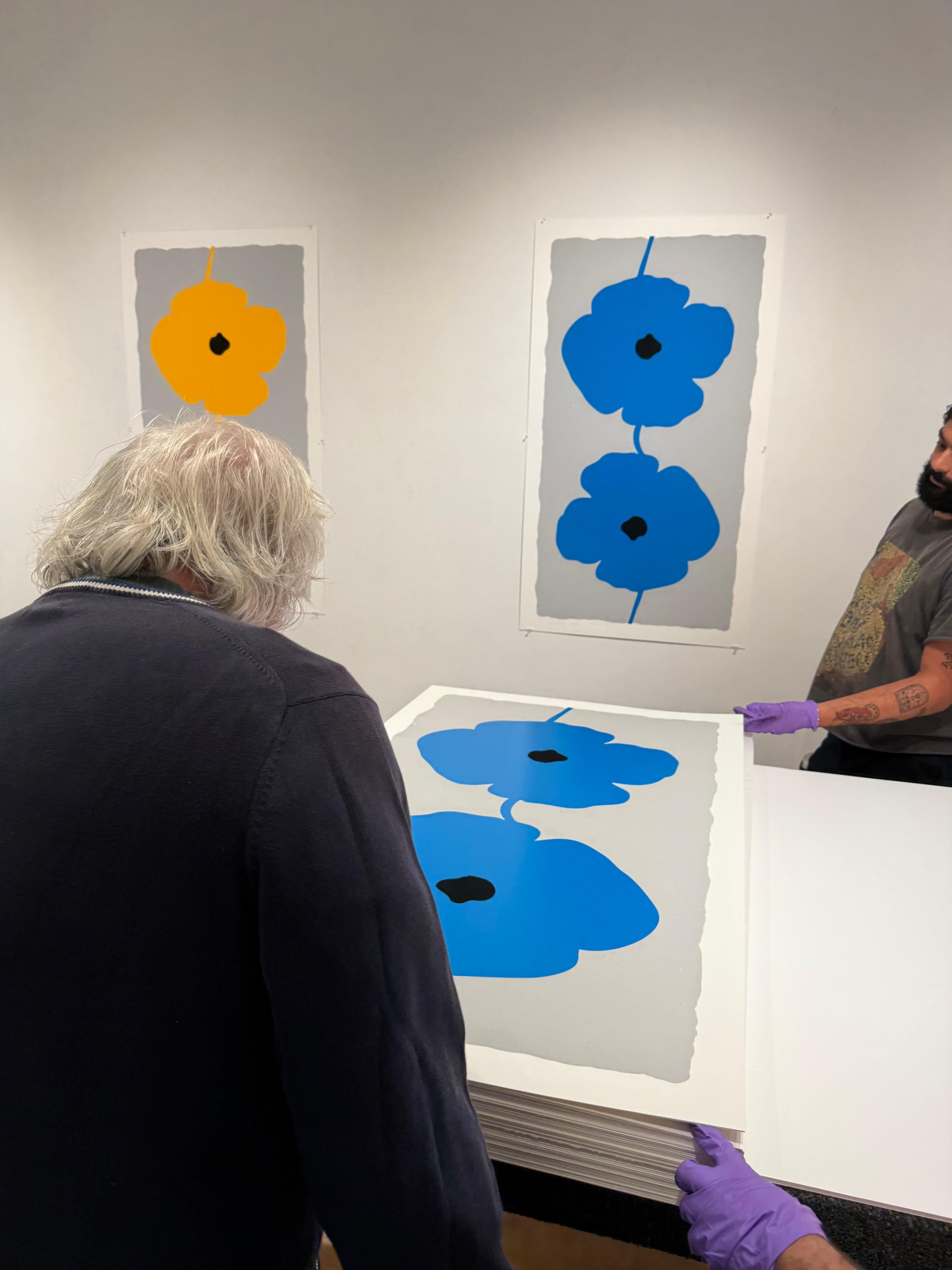 Double Poppies Blue - Gray Still-Life Print by Donald Sultan