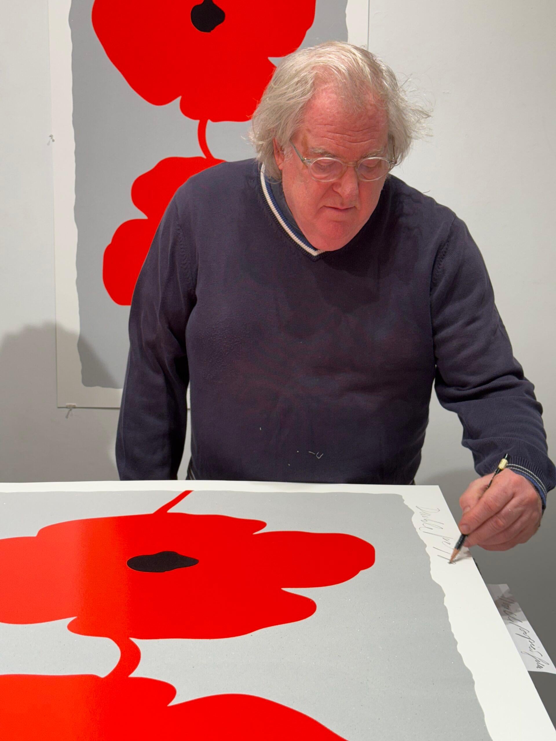 Double Poppies Red - Gray Abstract Print by Donald Sultan