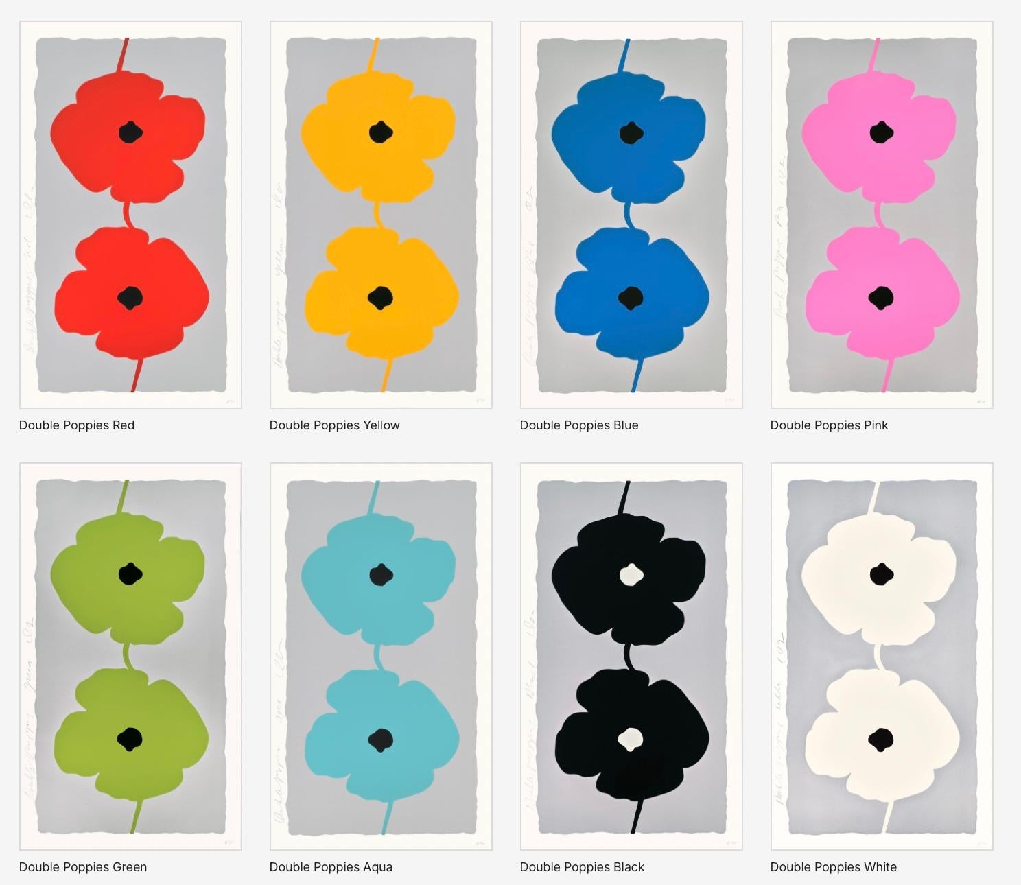 Double Poppies Red
2025
 Color silkscreen with enamel inks, flocking and sand on Rising 4-ply museum board
 Sheet size: 52.5 x 30 inches (133 x 76 cm) 
Image size: 48.5 x 26 inches (123 x 66 cm)
Signed and annotated edition 25

Donald Sultan (b.