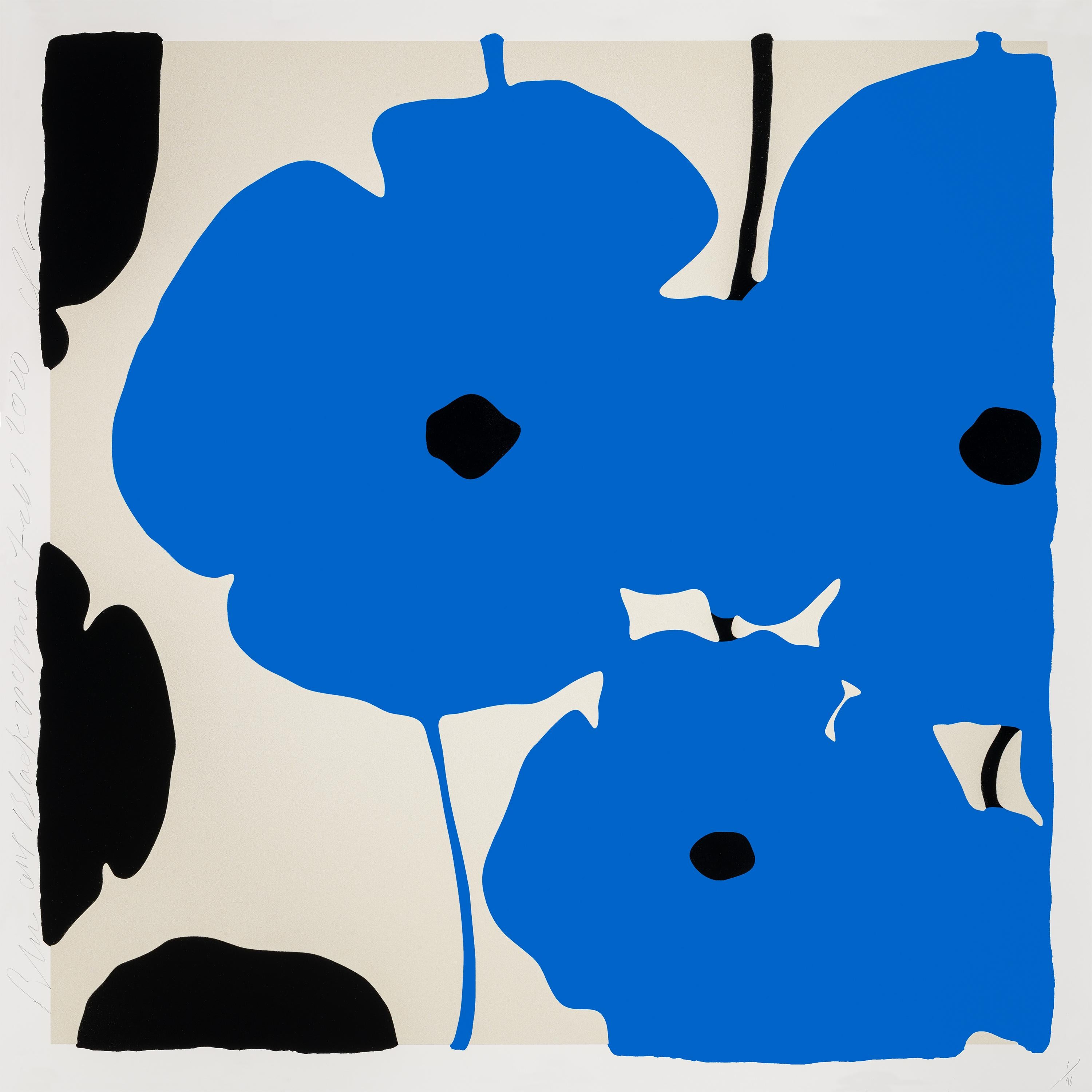 Donald Sultan Still-Life Print - Four Poppies II Blue