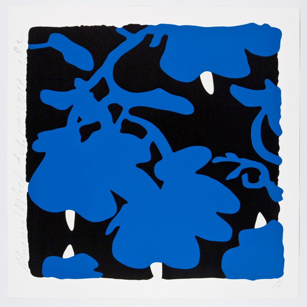 Lantern Flowers (Blue and Black)Color silkscreen with over-printed flocking on R - Print by Donald Sultan