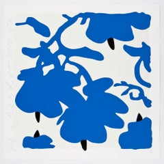 Lantern Flowers (Blue and White)Color silkscreen with over-printed flocking on R