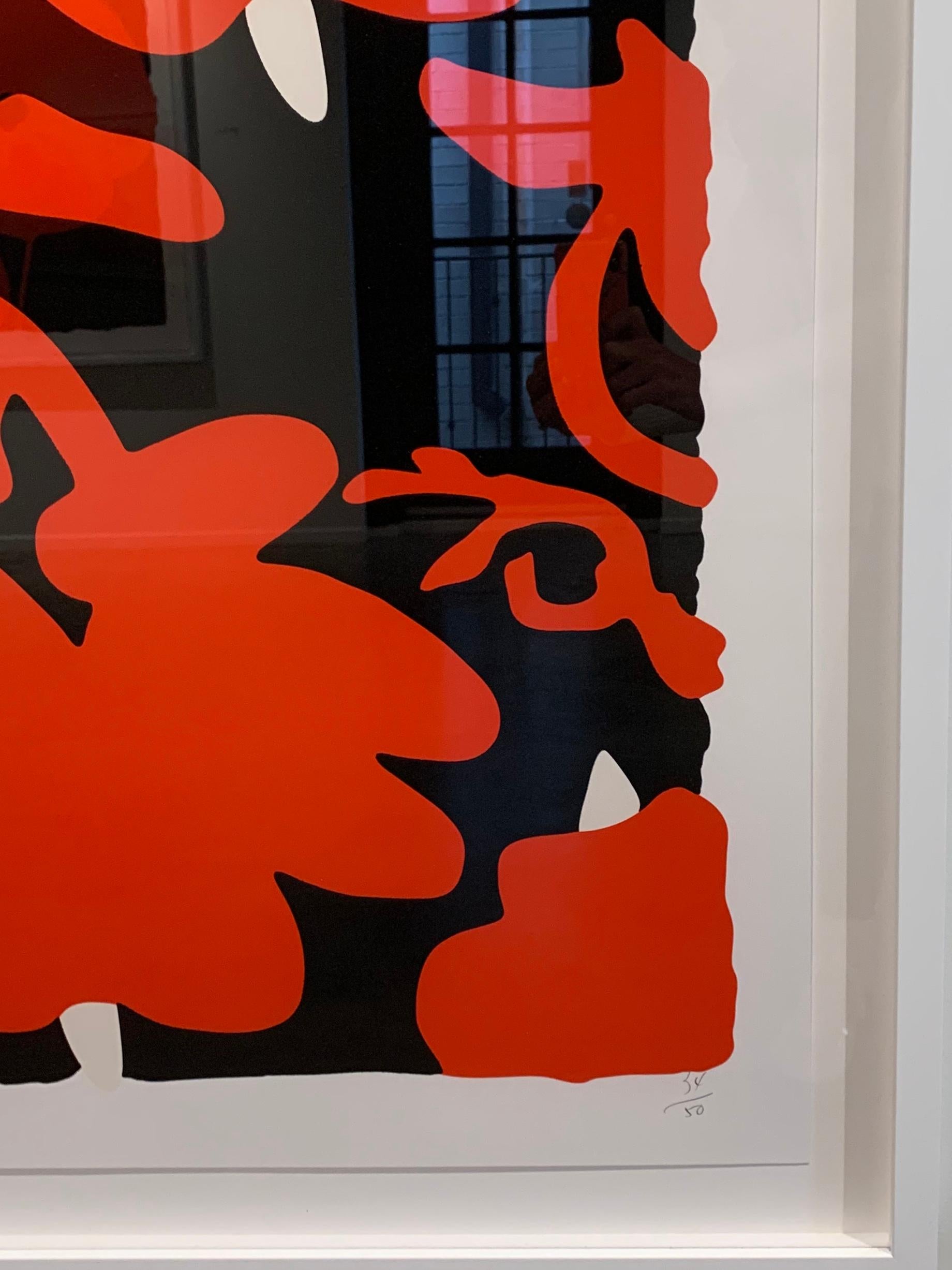 Donald Sultan (geboren 1951)
Laternenblumen (Rot und Schwarz), 2017
Farbsiebdruck mit überdruckter Beflockung auf Rising, 2-lagigem Museumskarton
32 x 32 Zoll.
Ausgabe 34 von 50
Signiert vom Künstler
Gerahmt in weißem Galerierahmen und Glas
