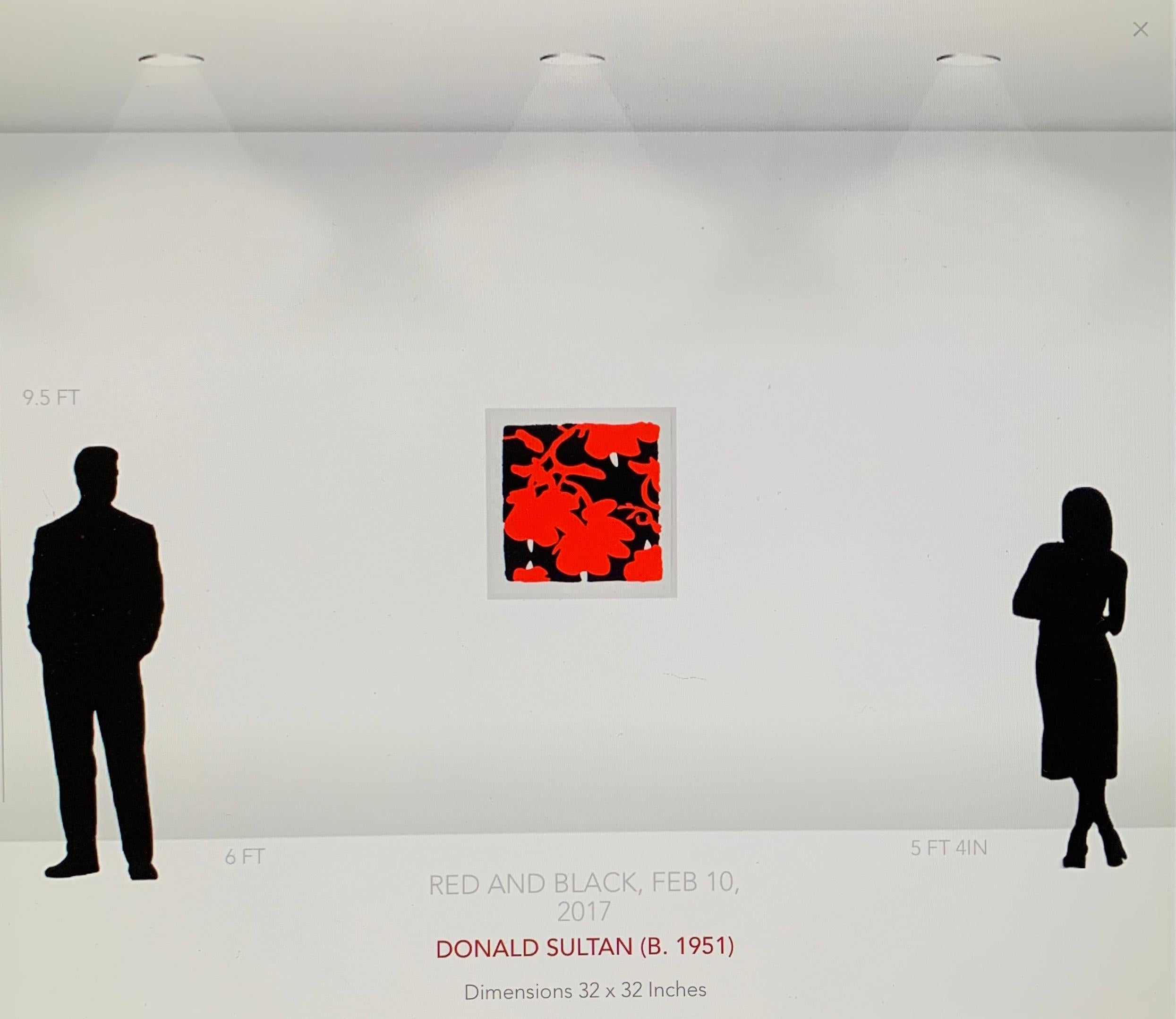 Lanternblumen (rot und schwarz)farbener Siebdruck mit schwarzem, schwebendem 2-lagigem Museumskarton im Angebot 3