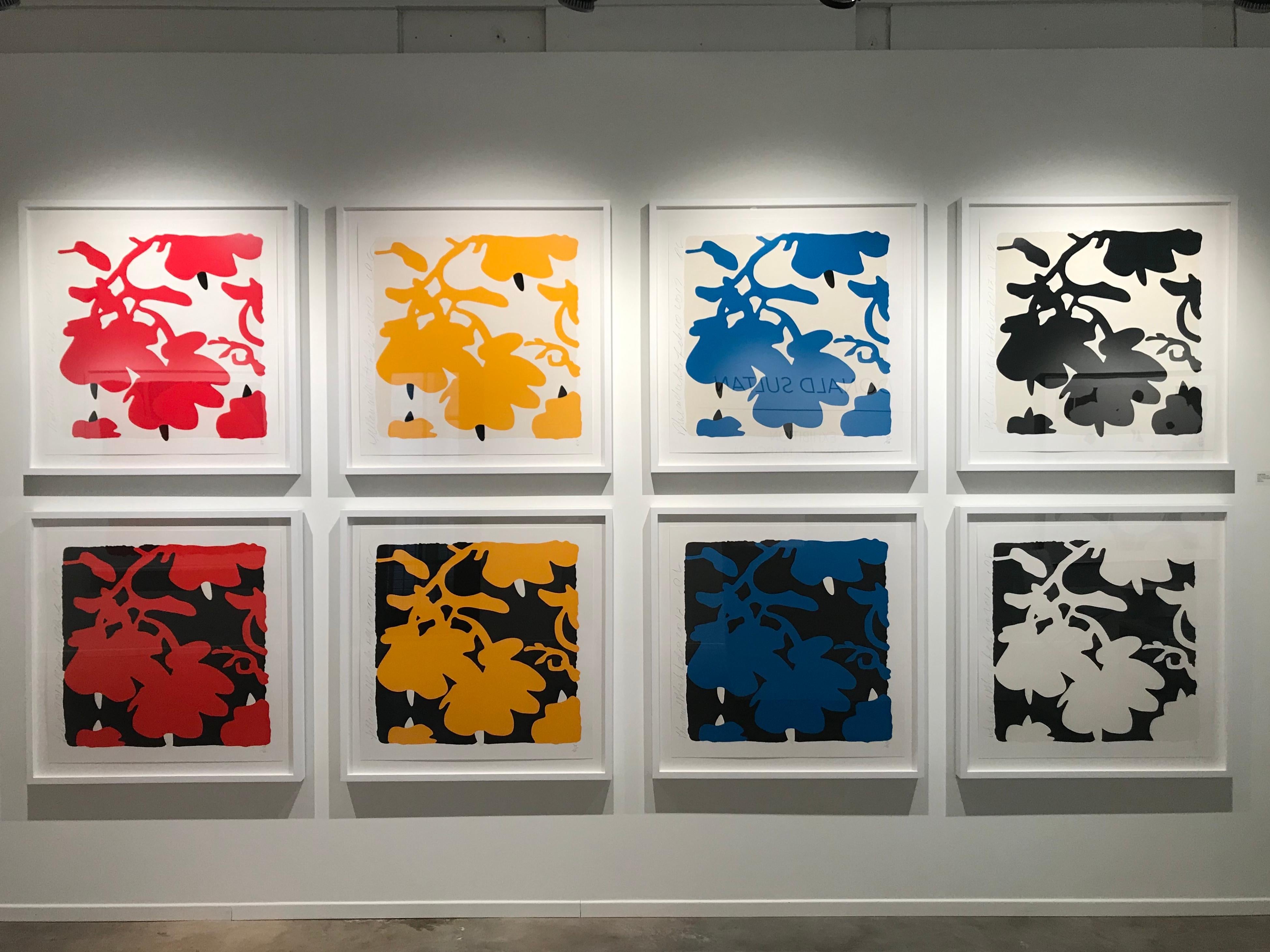 Donald Sultan (Born 1951)
Lantern Flowers (Red and White), 2017
Color silkscreen with over-printed flocking on Rising, 2-ply museum board
32 x 32 in.
Edition 34 of 50
Signed by artist
Framed in white gallery frame and glass
