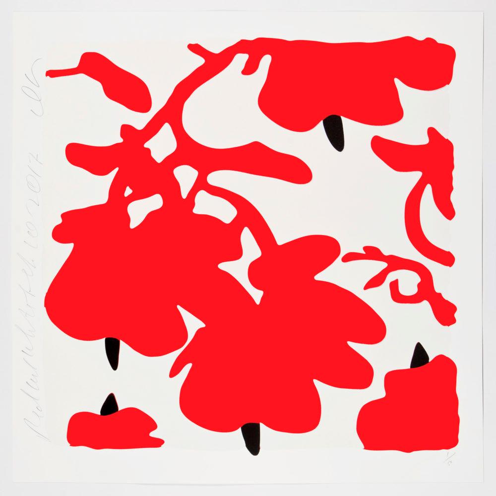 Lantern Flowers (Red and White) Color silkscreen with flocking - Print by Donald Sultan