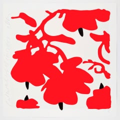Lantern Flowers (Red and White) Color silkscreen with flocking