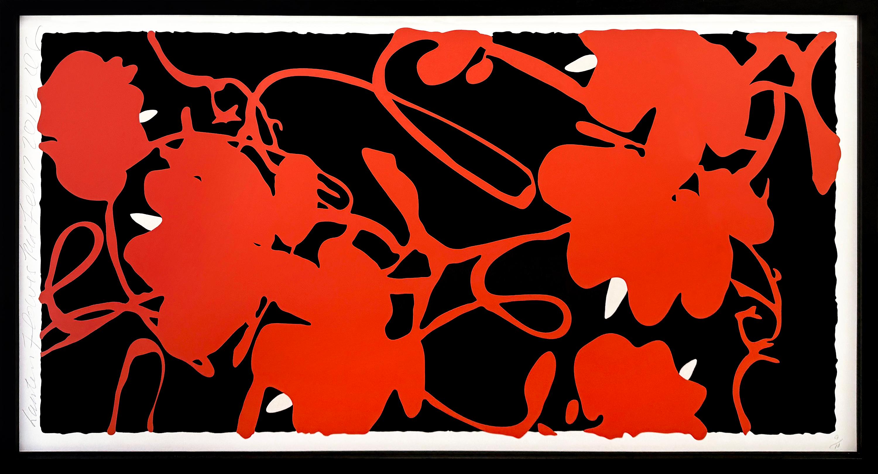 « Lantern Flowers Red », 17 février 2012, immense sérigraphie signée à la main, 42 x 78 pouces, encadrée