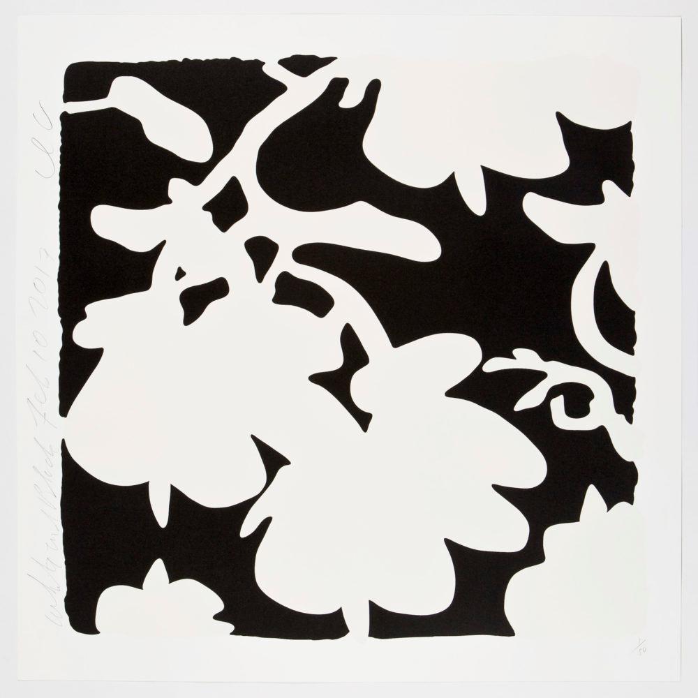 Lantern Flowers (White and Black), Color silkscreen with over-printed flocking 