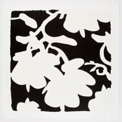 Lantern Flowers (White and Black), Color silkscreen with over-printed flocking