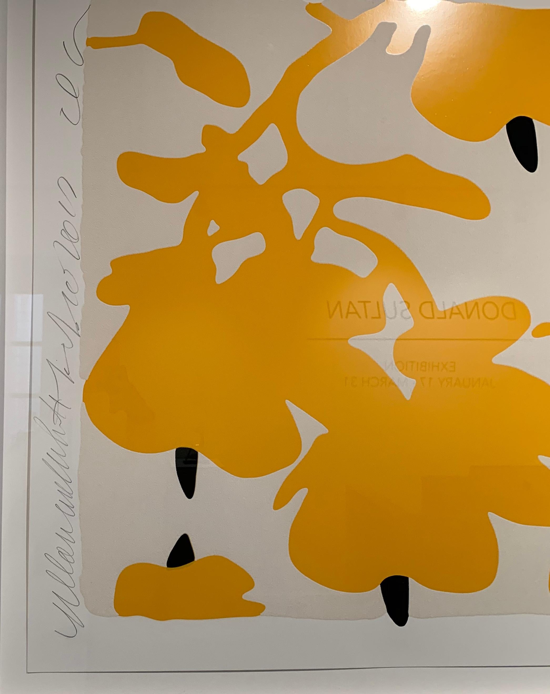 Lantern Flowers (Yellow and White)Color silkscreen with over-printed flocking on For Sale 1