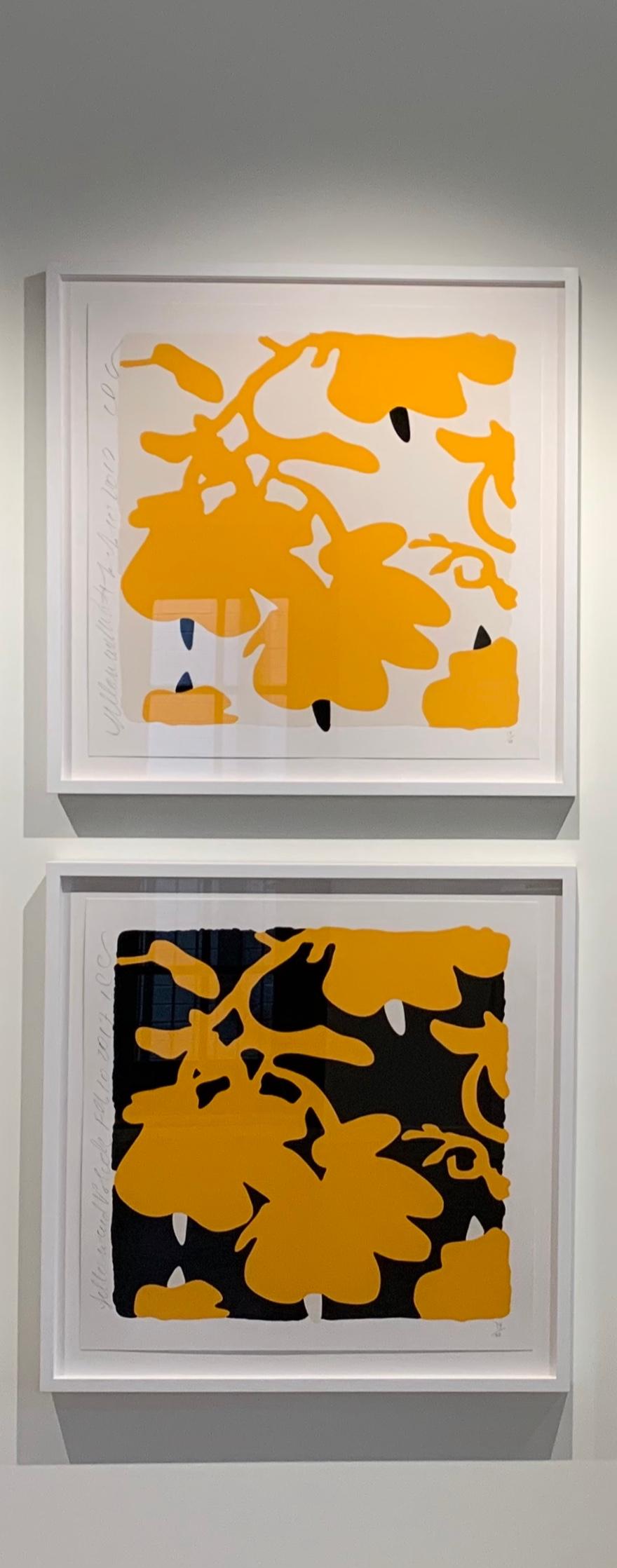 Lantern Flowers (Yellow and White)Color silkscreen with over-printed flocking on For Sale 2