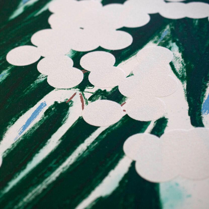 Mimosa, April 30 - Contemporary, 21st Century, Silkscreen, Mimosa, Flower, White - Gray Figurative Print by Donald Sultan