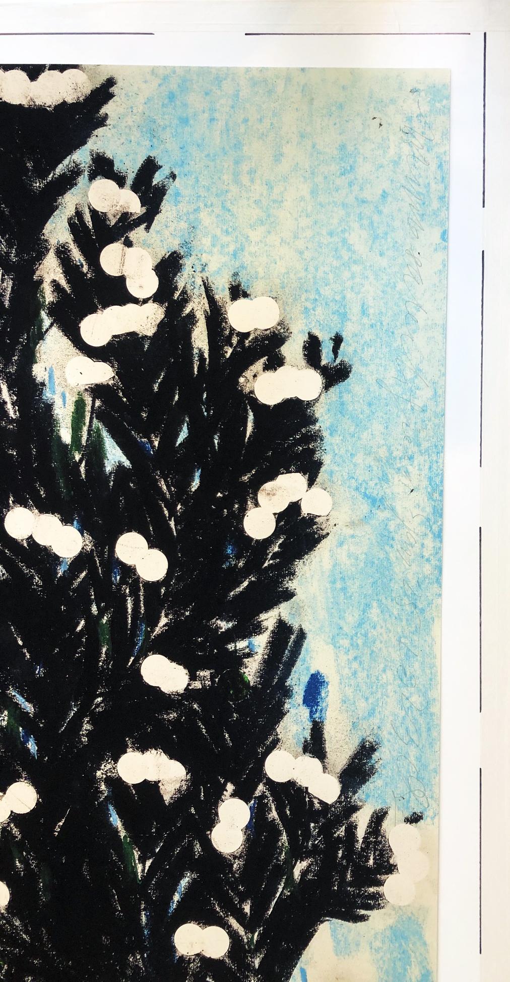 Mimosa with Green, Jan 25, 2023 - Black Abstract Print by Donald Sultan