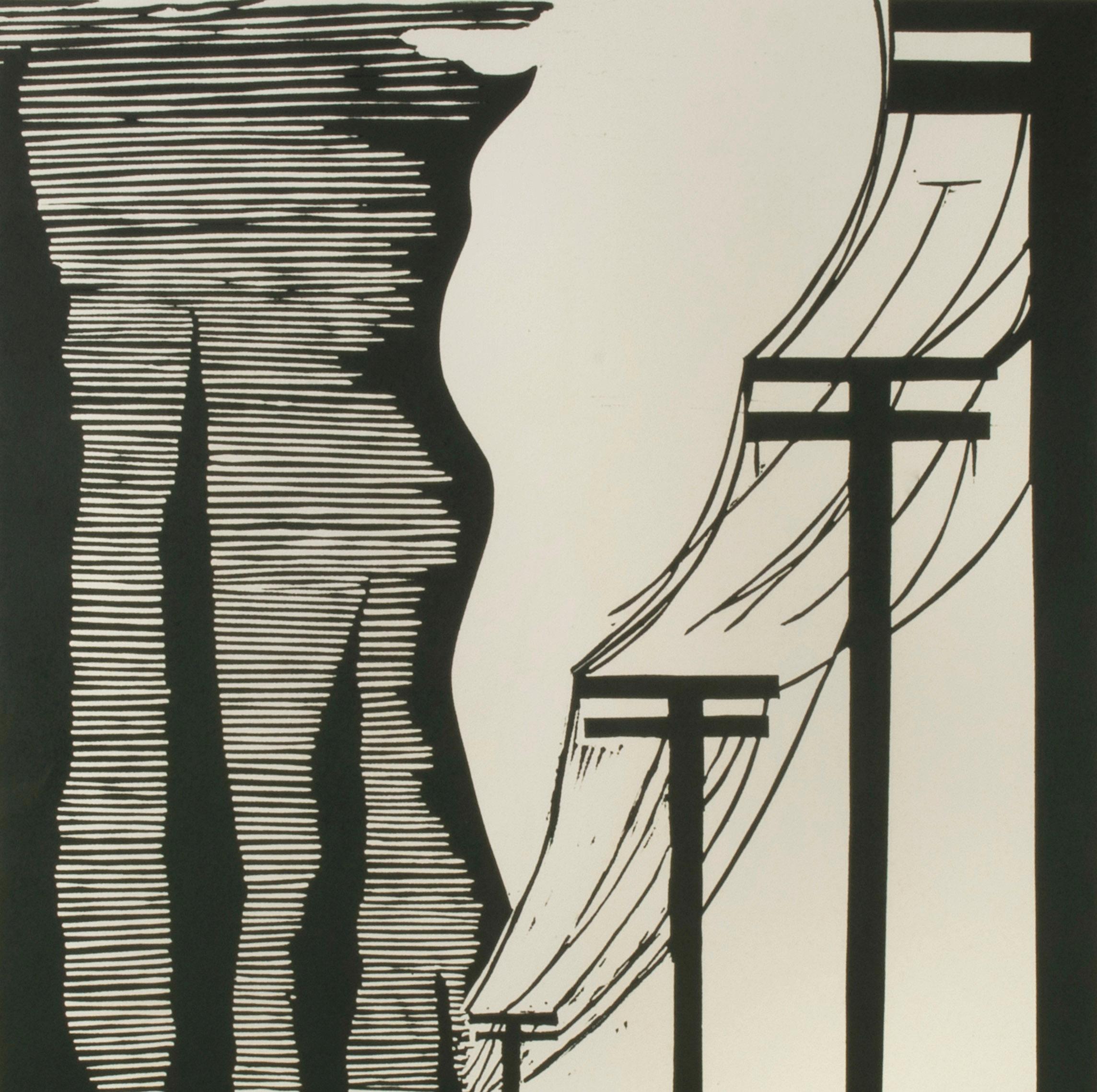 Poles and Cypresses
Woodcut printed in black, 1982
Unsigned
From: Tramp Picture series
