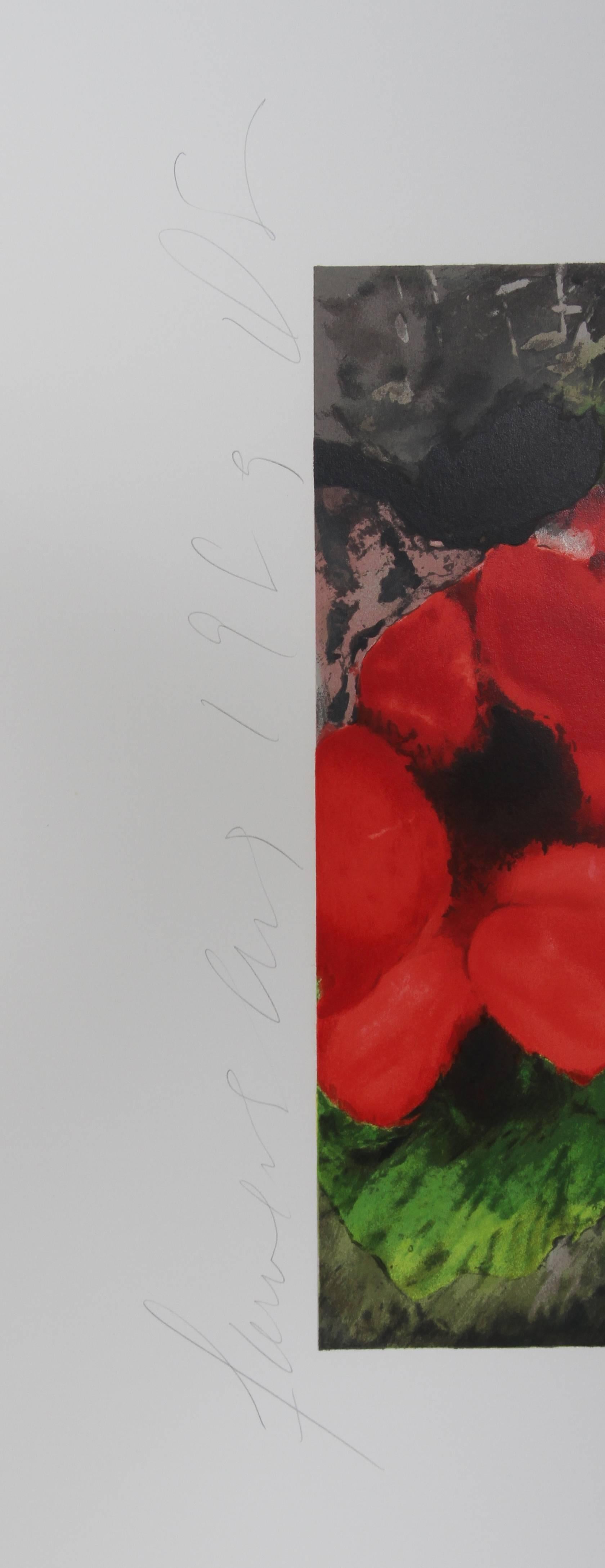 Artist: Donald Sultan, American (1951 - )
Title: Red Poppies
Year: 1989
Medium: Silkscreen, signed and numbered in pencil
Edition: 125
Image Size: 12 x 12 inches
Size: 23 x 22 in. (58.42 x 55.88 cm)